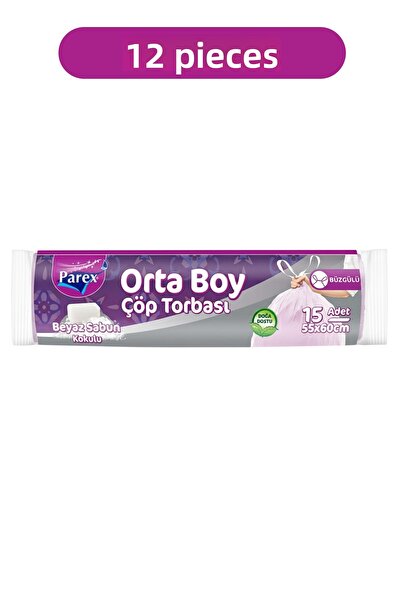 Parex Drawstring 15-Piece Garbage Bags White Soap Scented Medium Size 55 X 60...