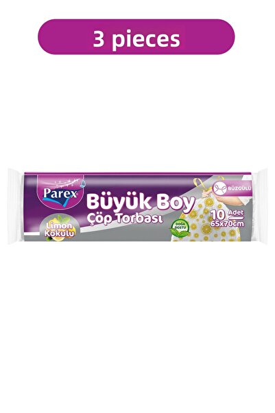 Parex أكياس قمامة فاخرة برباط، 10 قطع، برائحة الليمون، حجم كبير 65 × 70 سم، ع...