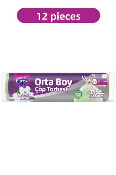 Parex Drawstring Garbage Bags Jasmine Scented 15-Piece Medium Size 55 X 60 cm...