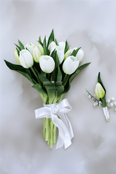 Yapay Çiçek Deposu Pure Posture Bride Premium Realistic Tulip Bouquet Set of 2