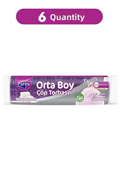 Parex Drawstring 15-Piece Garbage Bags White Soap Scented Medium Size 55 X 60...