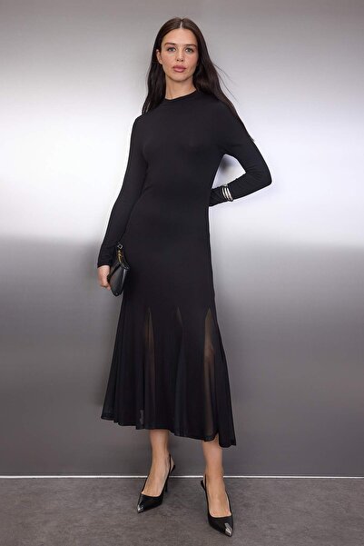 Trendyol Collection Black Plain Flounce / Ruffle Maxi Knitted Dress Twoaw26El00349
