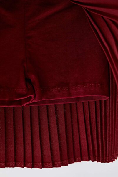 TRENDYOLKIDS Burgundy Pleated Skater Woven Girl's Shorts Skirt Tkdaw26Et00001