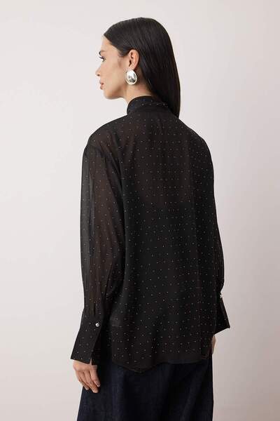 Trendyol Collection Black Stone Printed Tie-Up Unlined Stylish Party Blouse Tpraw26Bz00053