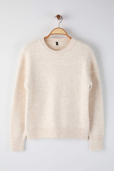 Trendyol Collection Wardrobe Essentials Bone Wool Premium Yarn Basic Wide Fit Knitwear Sweater |   Twoaw26Kz00065