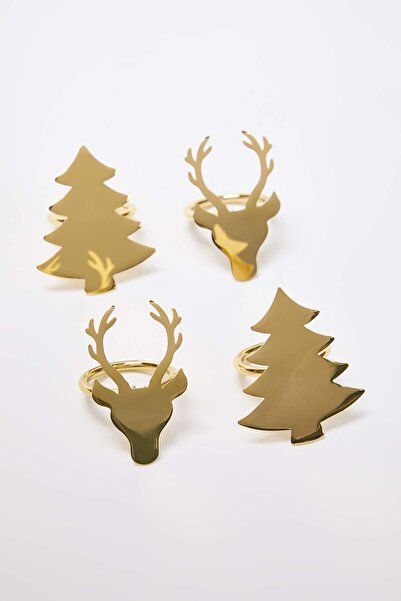 TRENDYOLMİLLA HOME Χριστουγεννιάτικο θέμα, 2 τεμάχια σε σχήμα δέντρου & 2 τεμάχια σε σχήμα ελαφιού, χρυσό χρώμα, θήκη για χαρτοπετσέτες TPHAW26PC00000