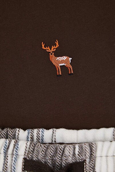 Trendyol Collection Brown Regular Plaid / Checkered Homewear Pajama Set Tmnaw26Pt00061