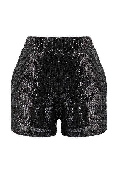 Trendyol Collection Black Flowy Elastic Waist Sequin Shorts Tpraw26Sr00003