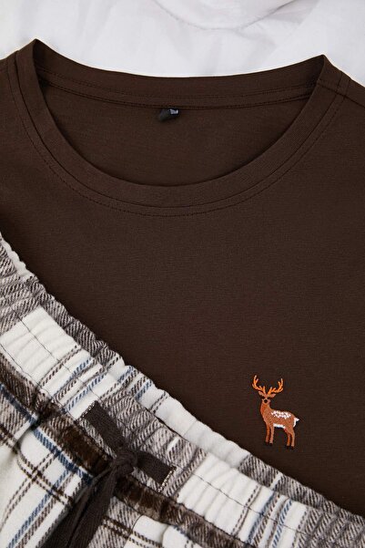 Trendyol Collection Brown Regular Plaid / Checkered Homewear Pajama Set Tmnaw26Pt00061