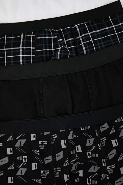 Trendyol Collection Black Patterned-Solid Mix 3-Pack Cotton Lycra Boxer Tmnaw26Bx00000