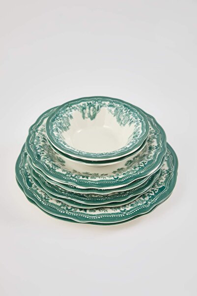 TRENDYOLMİLLA HOME 2-Person Vintage Floral Pattern Porcelain Dinner Set-Green Tphss25Tbk00025