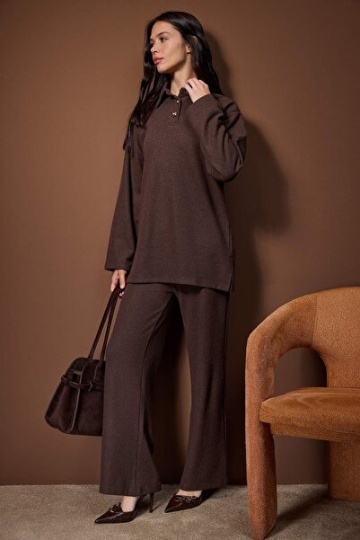 Trendyol Modest Brown Regular Thessaloniki Plain Knitted Hijab Bottom - Top Set Tctaw26Us00061