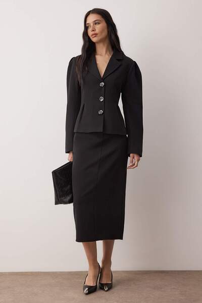 Trendyol Collection Black Fitted Button Accent Piece Woven Blazer Jacket Twoaw26Bc00069