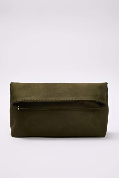 TRENDYOL SHOES Khaki Suede Women's Clutch Handbag Takaw26Py00008
