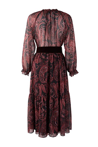 Trendyol Collection Multi-Colored Shawl Patterned Suede Belted Maxi Lined Woven Dress Twoaw26El00327