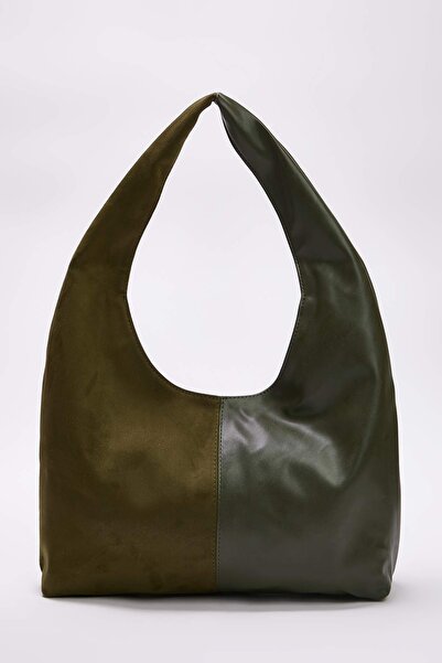 TRENDYOL SHOES Khakifarbene ovale Damen-Midi-Umhängetasche mit Kontrastfarben TAKAW26OC00084