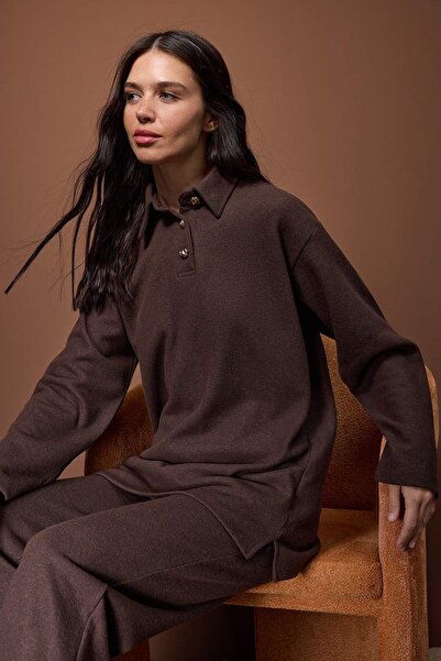 Trendyol Modest Brown Regular Thessaloniki Plain Knitted Hijab Bottom - Top Set Tctaw26Us00061