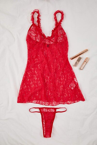 Trendyol Collection Red Lace Panty Babydoll/Fantasy Nightgown Thmaw26Ll00021