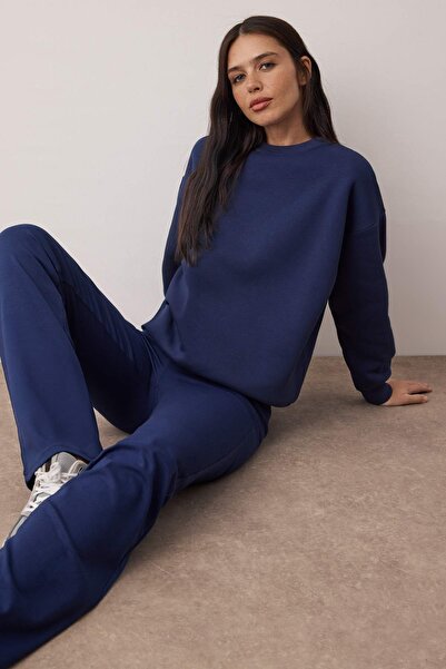 Trendyol Collection Navy Blue Oversize Top Soft Touch Stretchy Flare/Spanish Leg Bottom Knitted Tracksuit Set Twoaw26Em00008