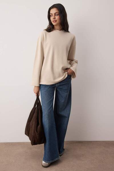 Trendyol Collection Πλεκτή μπλούζα με μαλακή λαιμόκοψη που δεν συμπιέζει, με εμφάνιση πλεκτών προϊόντων από πέτρα TWOAW26BZ00199