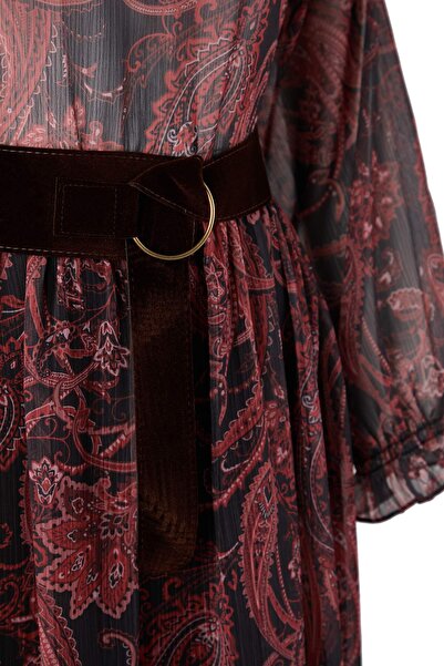 Trendyol Collection Multi-Colored Shawl Patterned Suede Belted Maxi Lined Woven Dress Twoaw26El00327