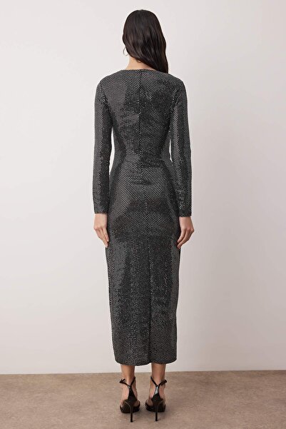 Trendyol Collection Gray Bodycon Sequin Midi Unlined Party Dress Tpraw26El00123