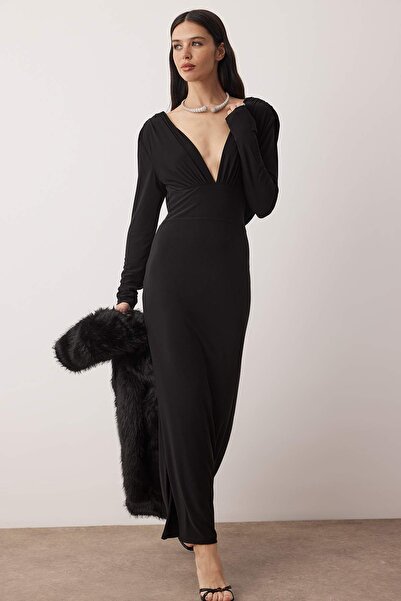 Trendyol Collection Black Knitted Back Detailed Maxi Lined Dress Tpraw26El00108