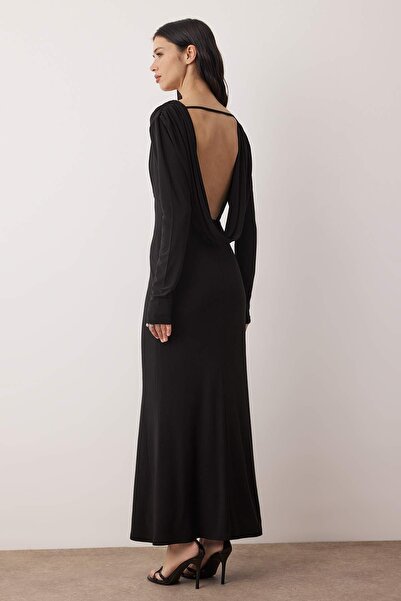 Trendyol Collection Black Knitted Back Detailed Maxi Lined Dress Tpraw26El00108
