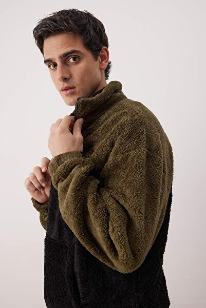 Trendyol Collection Green Unisex Oversize/Wide Cut Color Block Warm Plush Sweatshirt Tmnaw22Sw1477