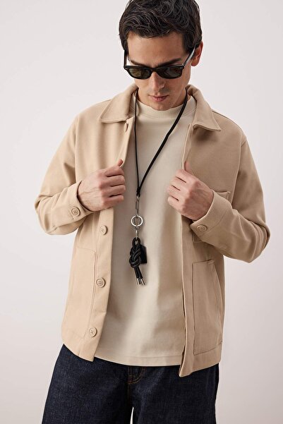 Trendyol Collection Beige Regular Men's Coat Tmnaw26Mo00033