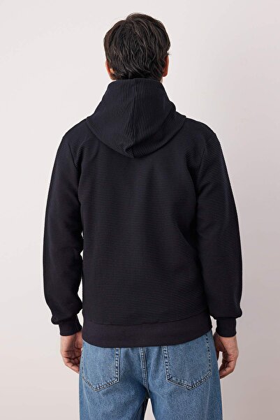 Trendyol Collection Navy Blue Regular/Normal Fit Zippered Hooded Textured Sweatshirt Tmnaw26Sw00067