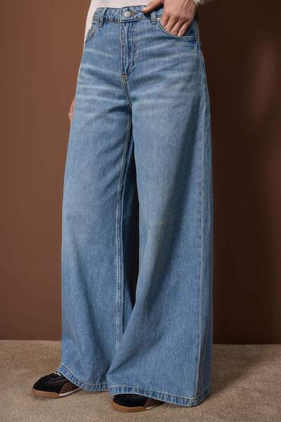 Trendyol Collection Blue Regular Waist Extra Wide Leg Jeans Twoaw26Je00307