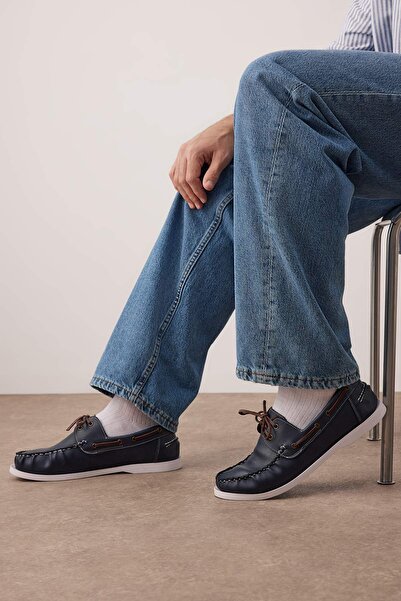 TRENDYOL SHOES Námořnická modrá pánská plochá mokasínová obuv TAKSS25LA00018