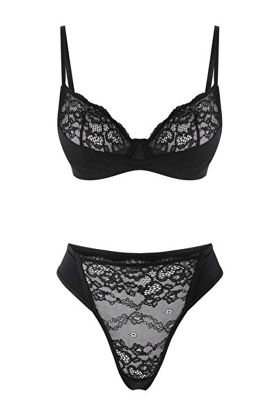 Trendyol Collection Black Micro Lace Flat Capless Underwear Set Thmaw26Cc00006