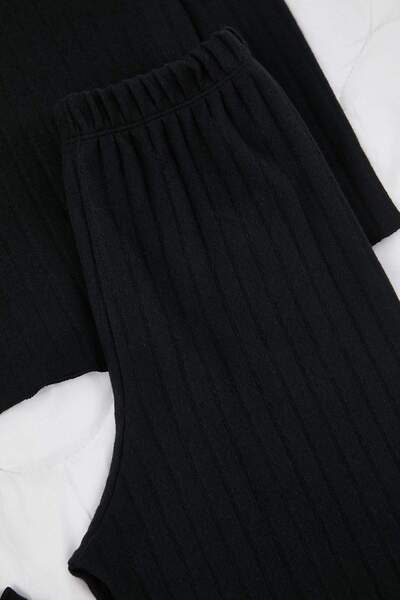 Trendyol Collection Black Cotton Polyester Plain Baby Overlock Ribbed Knit Knitted Pajamas Set Thmaw26Pt00214