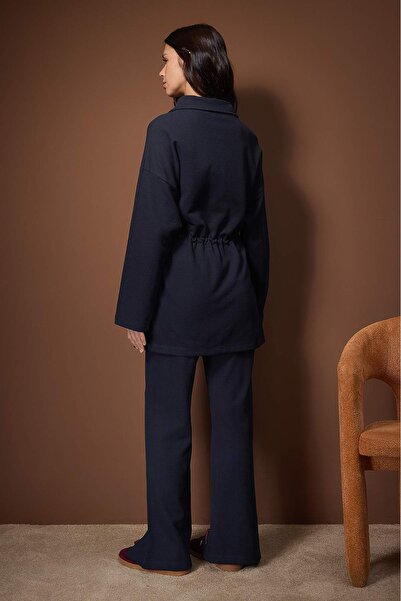 Trendyol Modest Navy Blue Regular Waffle Plain Knitted Hijab Bottom - Top Set Tctaw26Us00072