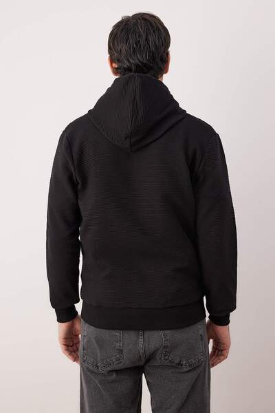 Trendyol Collection Black Regular/Normal Cut Zippered Hooded Textured Sweatshirt Tmnaw26Sw00067