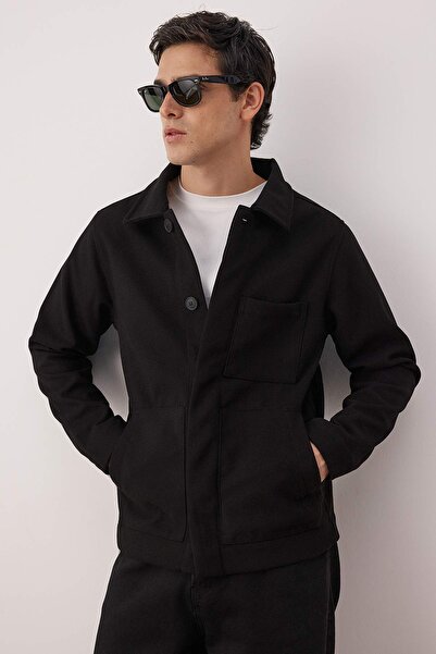 Trendyol Collection Black Regular Men's Coat Tmnaw26Mo00033