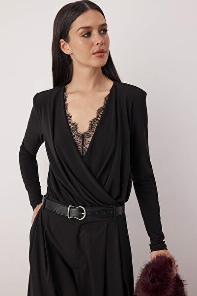 Trendyol Collection Black Draped Lace Detailed Double Breasted Sandy Snap Button Body Tpraw26Bd00029