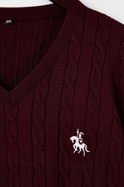 Trendyol Collection Burgundy Horse Embroidered V-Neck Hair Knitwear Sweater Twoaw26Kz00259