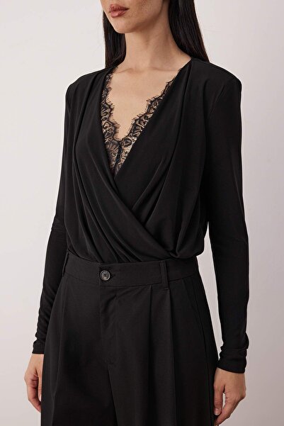 Trendyol Collection Black Draped Lace Detailed Double Breasted Sandy Snap Button Body Tpraw26Bd00029