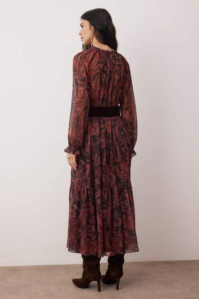 Trendyol Collection Multi-Colored Shawl Patterned Suede Belted Maxi Lined Woven Dress Twoaw26El00327