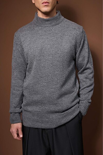 Trendyol Collection Anthracite*001 Relaxed Mock Neck Plain Sweater Tmnaw26Kz00013