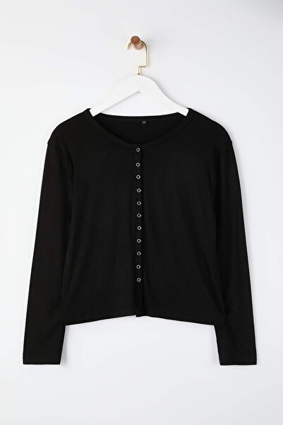 Trendyol Curve Black Flared Cotton Knitted Plus Size Blouse