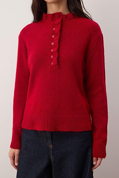 Trendyol Collection Red Collar Detailed Soft Textured Knitwear Sweater Twoaw26Kz00221