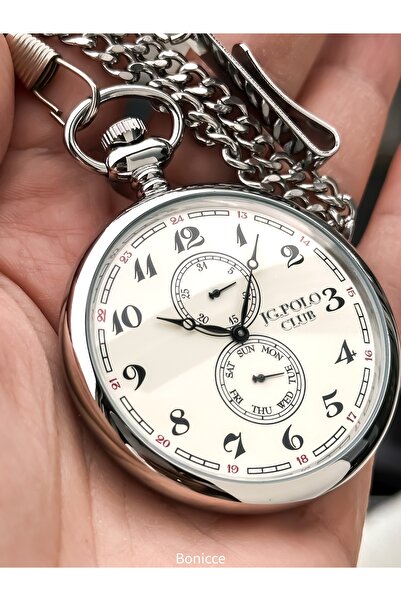 JG. Polo Club Numeral Bracelet Watch 42 mm Diameter, Silver Color Case-Chain Steel, 5 Atm Water Resistance, in Gift Box