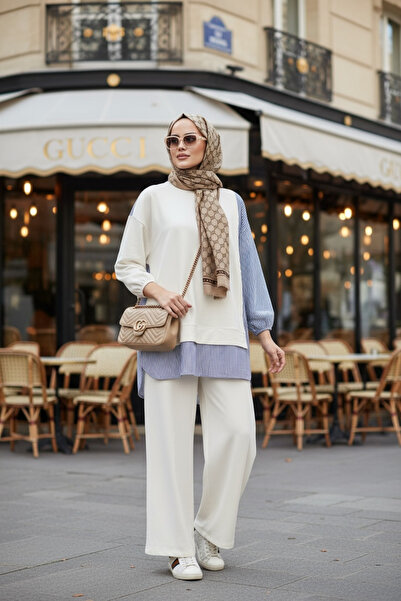 Aselim Hijap Moda طقم مكون من قطعتين مع تونيك مزين بقميص مخطط |   إكرو مع جيو...