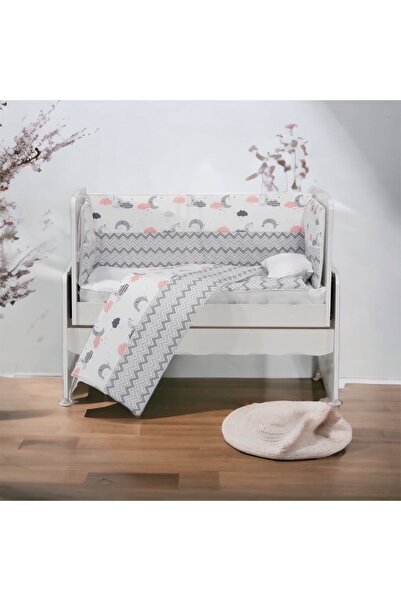Aktehome Gray Zigzag Patterned Baby Sleeping Set 7 pieces 50x100 White - Gray
