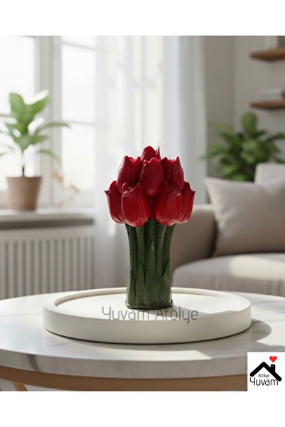 Yuvam Atölye HANDMADE | ELYAPIMI Lale Buketi Dekotarif Set | Kırmızı lale buk...
