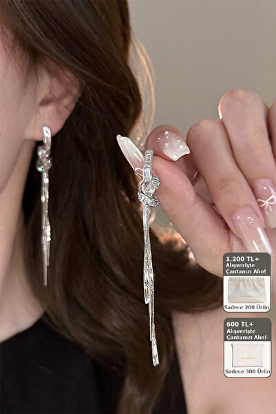 Shylyn 925 Gümüş İğneli Uzun Püsküllü Zirkon Taşlı Kalın Gümüş Kaplama Boho Küpe